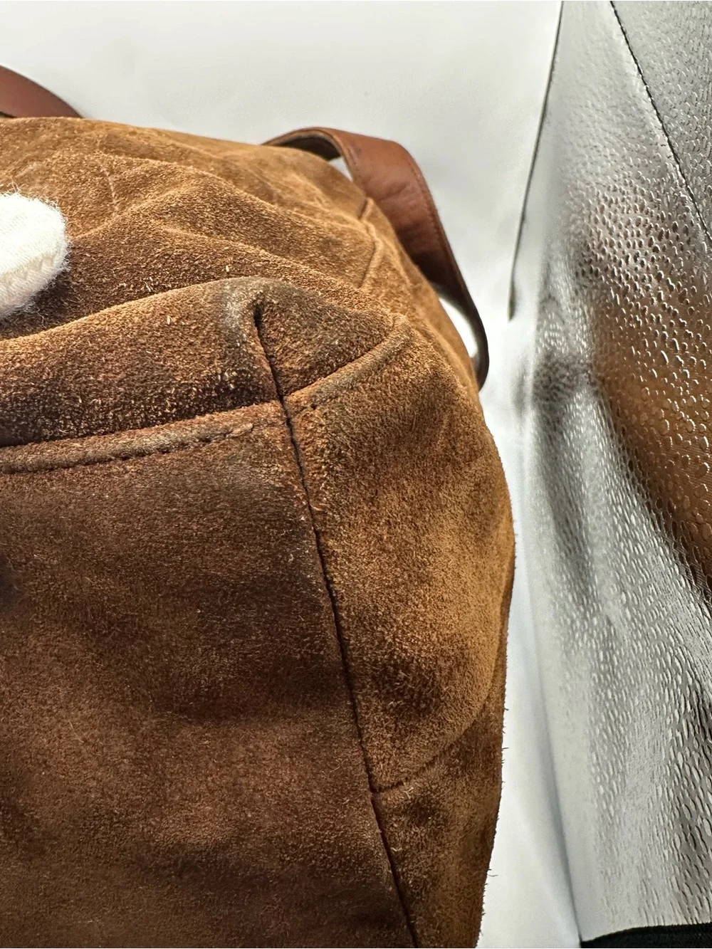 CHANEL Brown Suede Hobo Bag with Chain Handles and Tassle